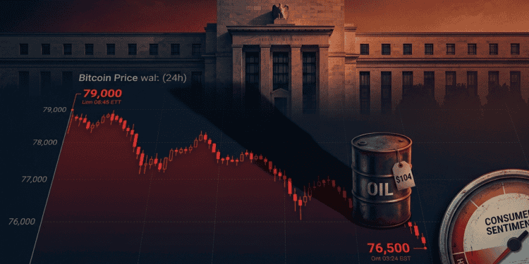 Bitcoin Slides to $76,500 as Consumer Sentiment Hits All-Time Low